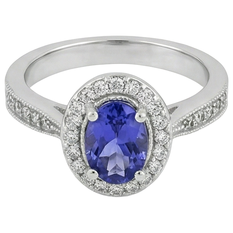 naturel oval tanzanite 10.25carats bague détail rapproché