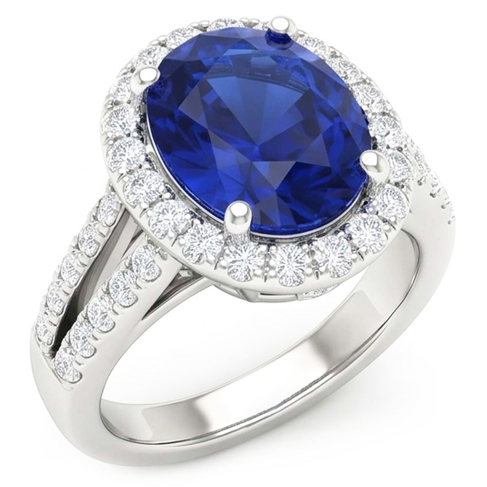 Bague Halo Ovale Cabochon Saphir Pour Femme