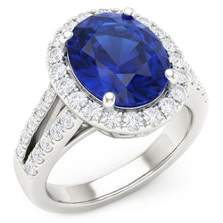 Bague Halo Ovale Cabochon Saphir Pour Femme