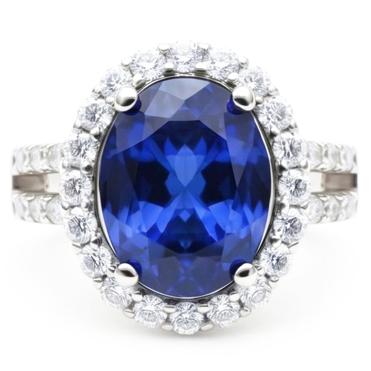 Bague Halo Ovale Cabochon Saphir Pour Femme