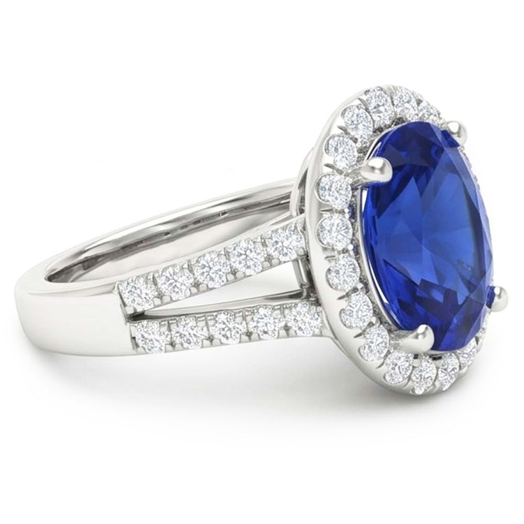Bague Halo Ovale Cabochon Saphir Pour Femme