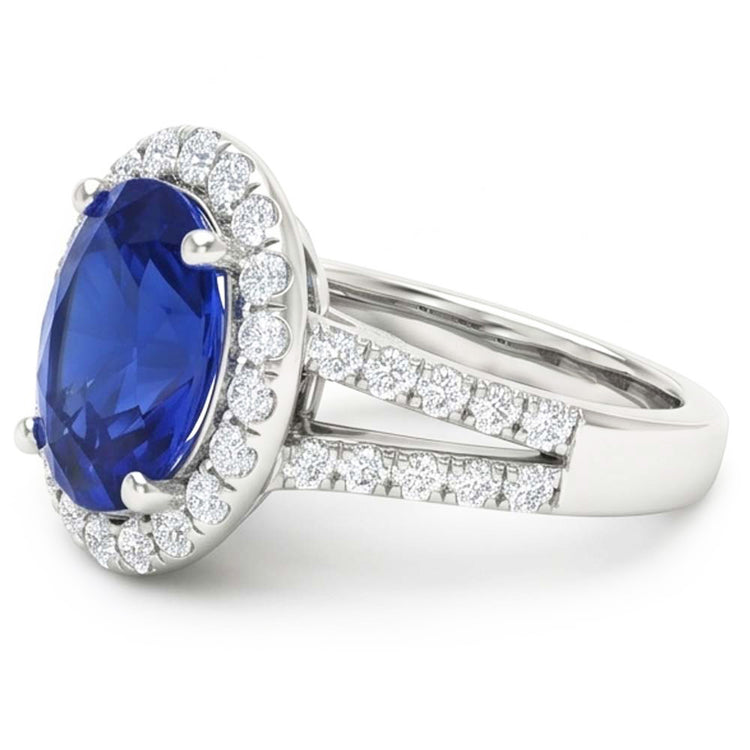 Bague Halo Ovale Cabochon Saphir Pour Femme