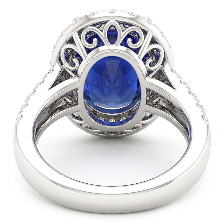 Bague Halo Ovale Cabochon Saphir Pour Femme