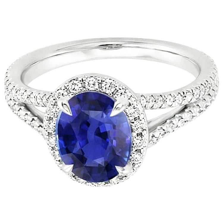 naturel oval saphir 4carats bague vue de profil