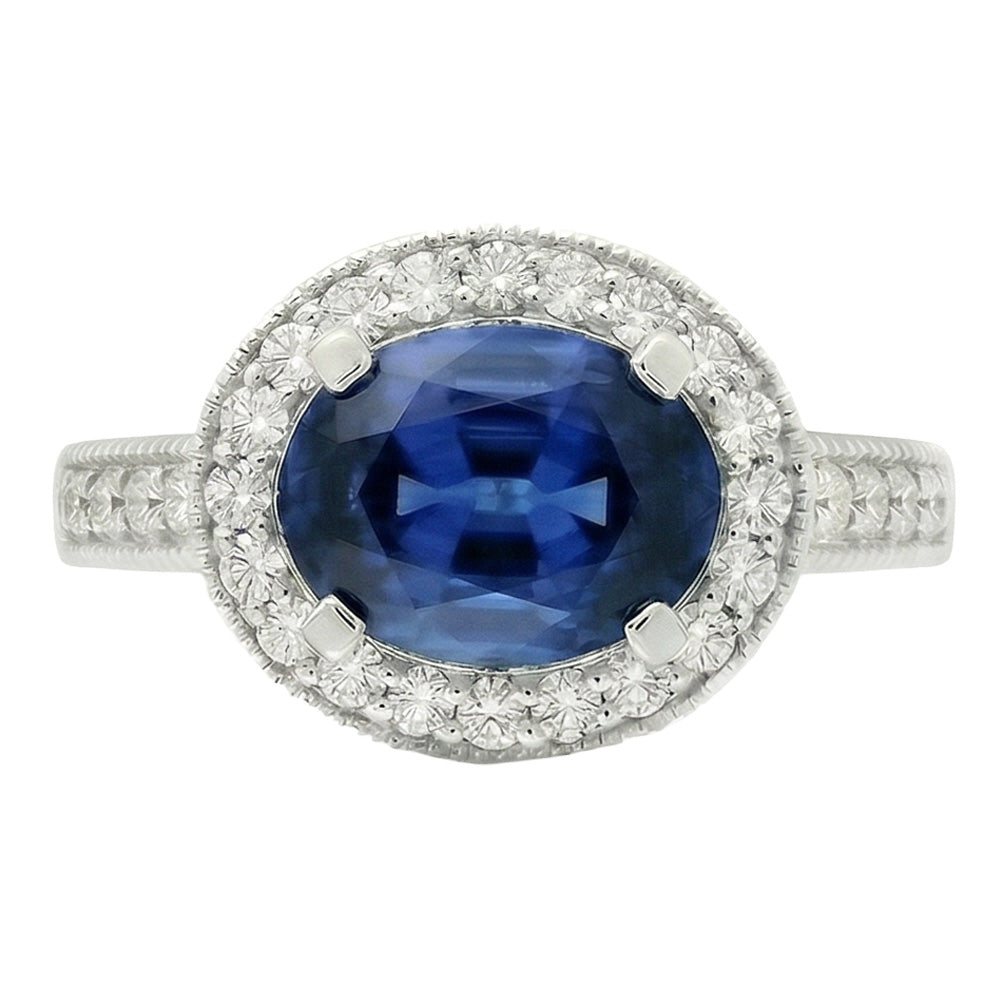 Bague Halo Ovale En Pierre De Saphir