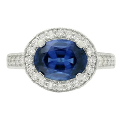 Bague Halo Ovale En Pierre De Saphir