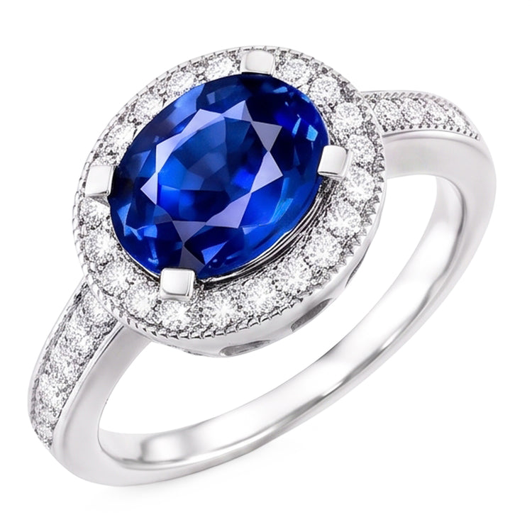 Bague Halo Ovale En Pierre De Saphir
