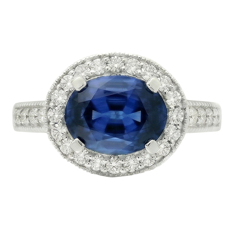 Bague Halo Ovale En Pierre De Saphir