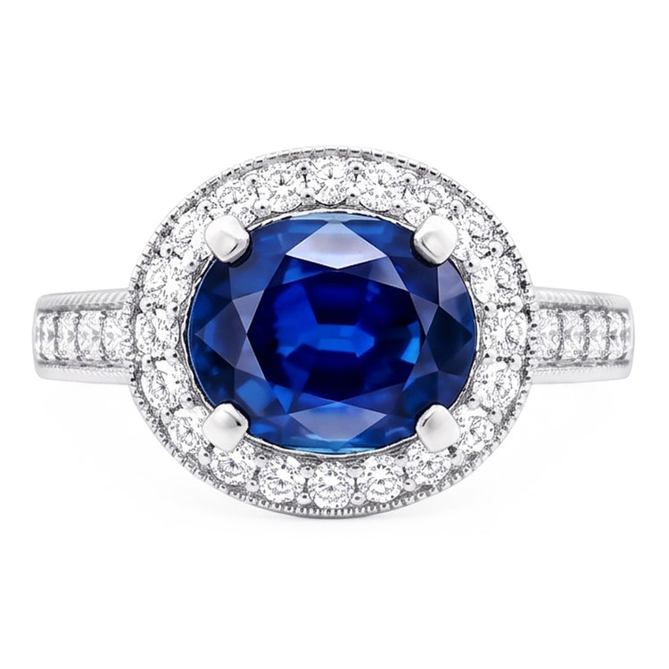 Bague Halo Ovale En Pierre De Saphir