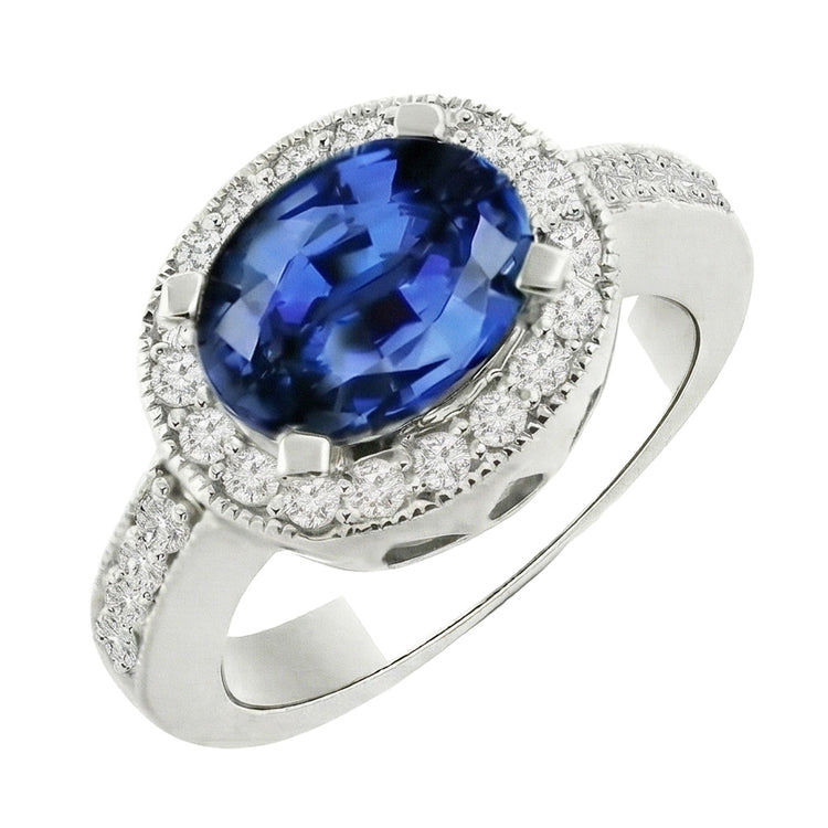 Bague Halo Ovale En Pierre De Saphir