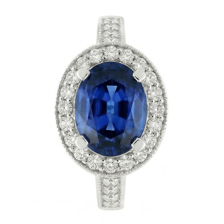 Bague Halo Ovale En Pierre De Saphir