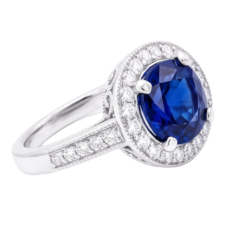 Bague Halo Ovale En Pierre De Saphir