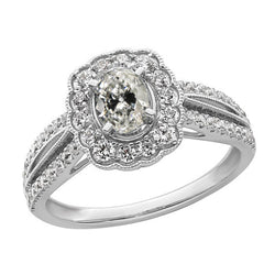 Bague Halo Ovale Old Cut Réel Diamant Split Griffe Style Fleur Or 5 Carats