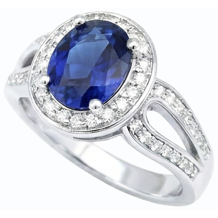 naturel oval saphir 4carats bague vue de face