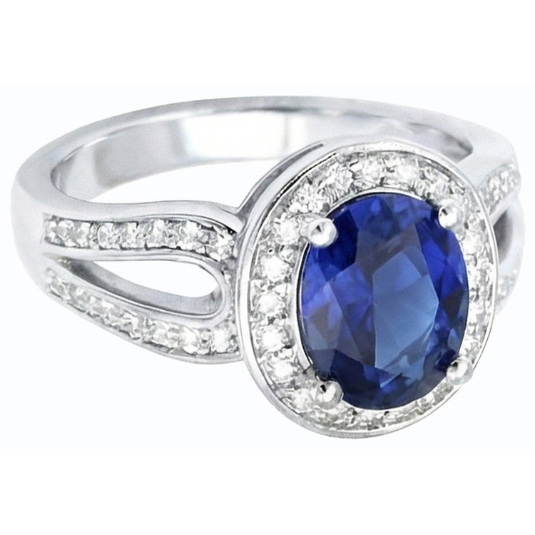 naturel oval saphir 4carats bague vue de dessus