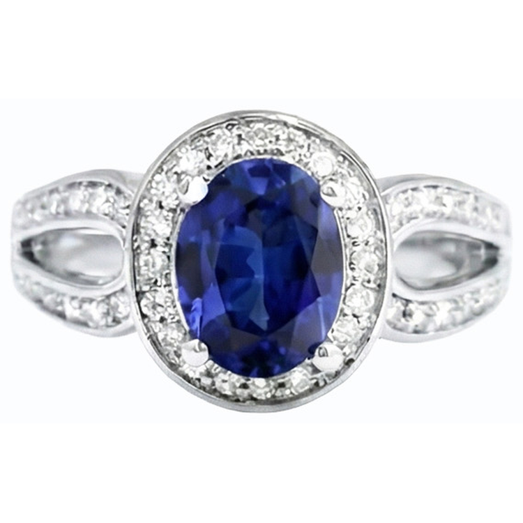naturel oval saphir 4carats bague vue de profil