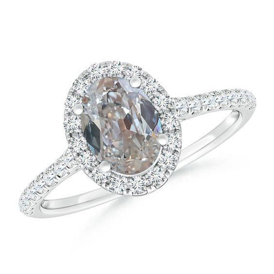 Bague Halo Ovale Véritable Diamant Taille Ancienne 3 Carats Avec Accents De Diamants Étincelants