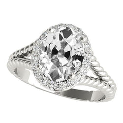 Bague Halo Ovale Véritable Diamant Taille Ancienne Style Corde Split Tige 6 Carats