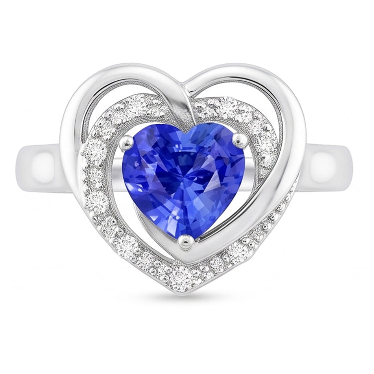 Bague Halo Pierres Précieuses Coeur Saphir Bleu Bijoux 1.50 Carats Or Blanc