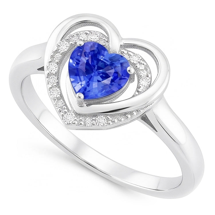 Bague Halo Pierres Précieuses Coeur Saphir Bleu Bijoux 1.50 Carats Or Blanc
