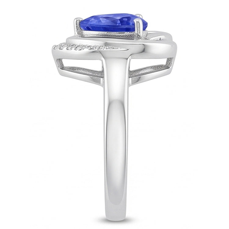 Bague Halo Pierres Précieuses Coeur Saphir Bleu Bijoux 1.50 Carats Or Blanc