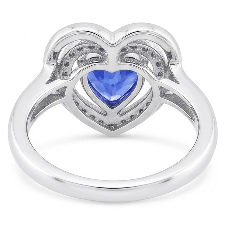 Bague Halo Pierres Précieuses Coeur Saphir Bleu Bijoux 1.50 Carats Or Blanc