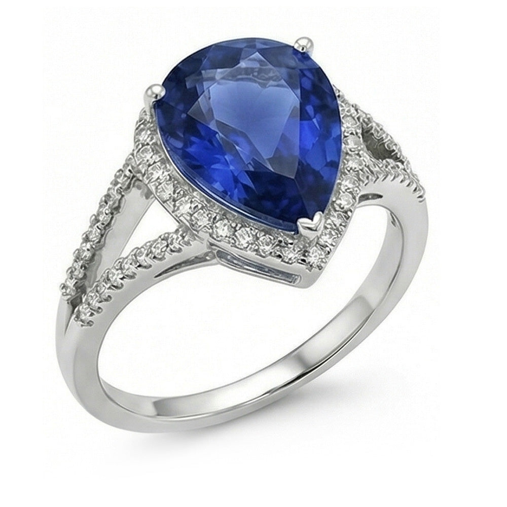naturel pear diamant 3.50carats bague vue de face