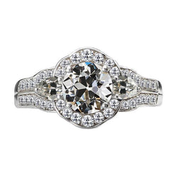 Bague Halo Poire & Rond Vieux Mineur Réel Diamant Bijou Femme 7 Carats