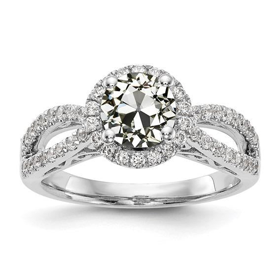 Bague Halo Pour Dames Ronde Véritable Diamant Taille Ancienne Tige Fendue 3.50 Carats