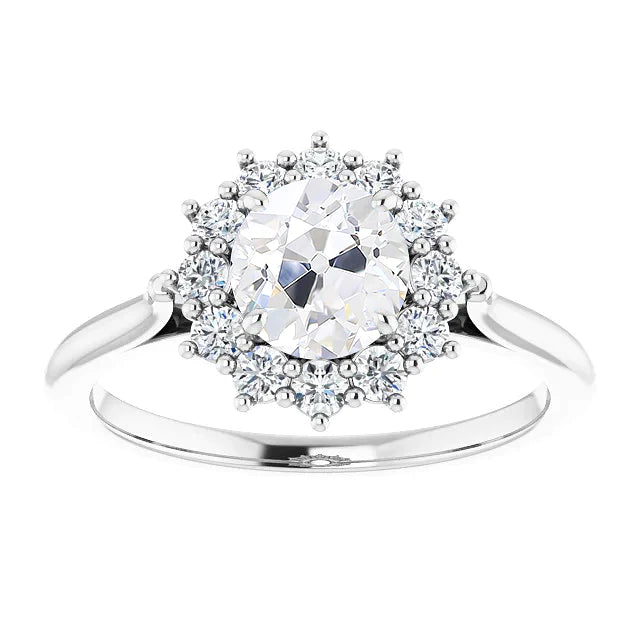 Bague Halo Pour Femme 4 Carats Ronde Ancienne Mine Cut Réel Diamond Prong Set Or