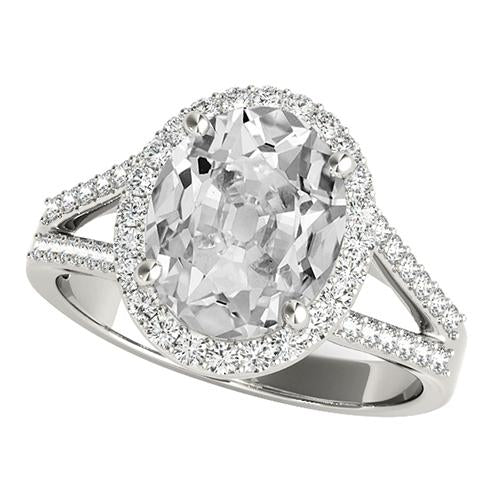 Bague Halo Pour Femme Ovale Vieux Mineur Naturel Diamond Prong Split Shank 7.25 Carats