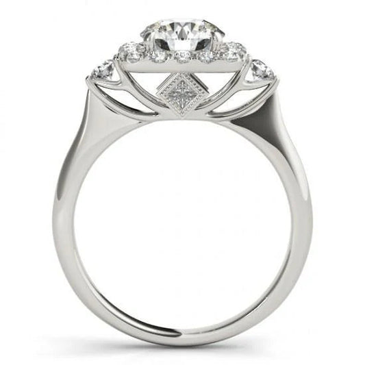 Bague Halo Réel Diamant 1.50 Carats Or Blanc 14K Femme Bijoux Nouveau
