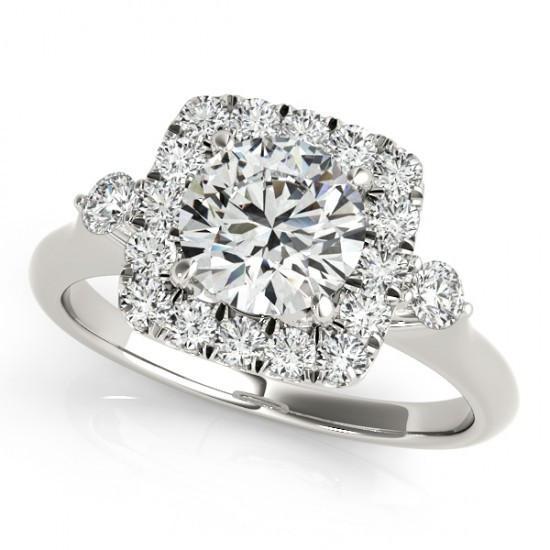 Bague Halo Réel Diamant 1.50 Carats Or Blanc 14K Femme Bijoux Nouveau