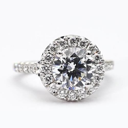 Bague Halo Réel Diamant 2.50 Carats Taille Ronde Femme Or Blanc 14 Bijoux