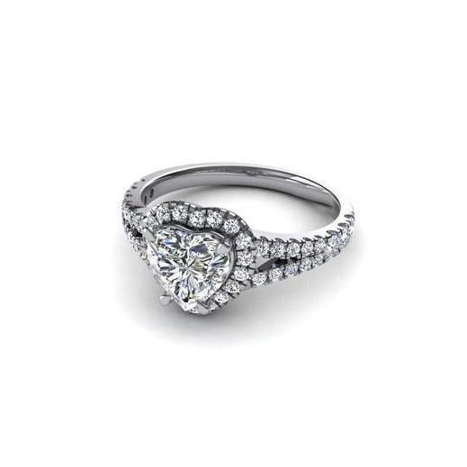 Bague Halo Réel Diamant Coeur 2.65 Carats Or Blanc 14K