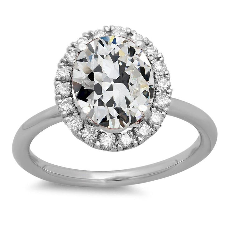 Bague Halo Réel Diamant Ovale Old Cut Or Blanc 14K 7.50 Carats