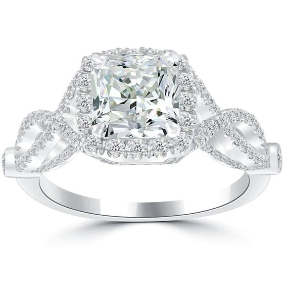 Bague Halo Réel Diamant Radiant Et Rond 3.50 Carats