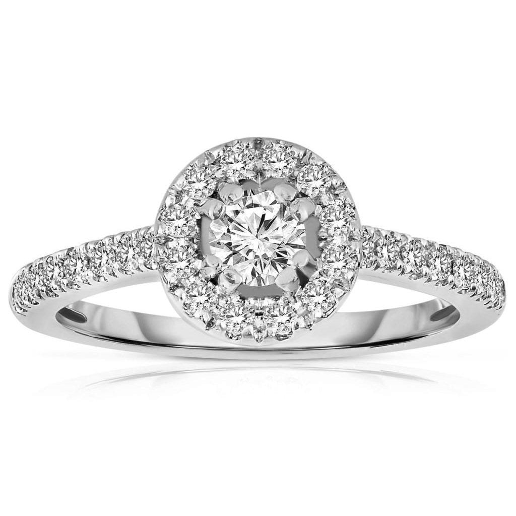 Bague Halo Réel Diamant Rond Avec Accents Or Blanc 4.50 Ct 14K