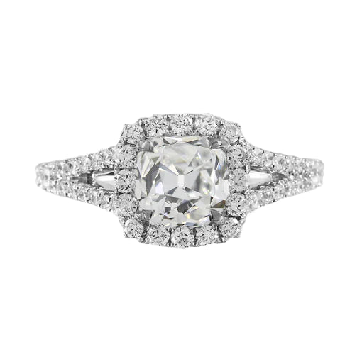 Bague Halo Réel Diamant Rond Coussin Taille Ancienne Tige Fendue 4.50 Carats