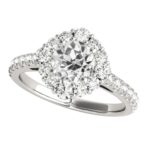Bague Halo Réel Diamant Rond Old European 4.50 Carats Or Blanc 14K