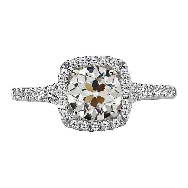 Bague Halo Réel Diamant Rond Taille Ancienne Mine Avec Accents Or 4.50 Carats