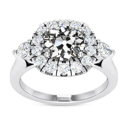 Bague Halo Réel Diamant Rond Taille Ancienne Mine Or Blanc 14K 6.50 Carats