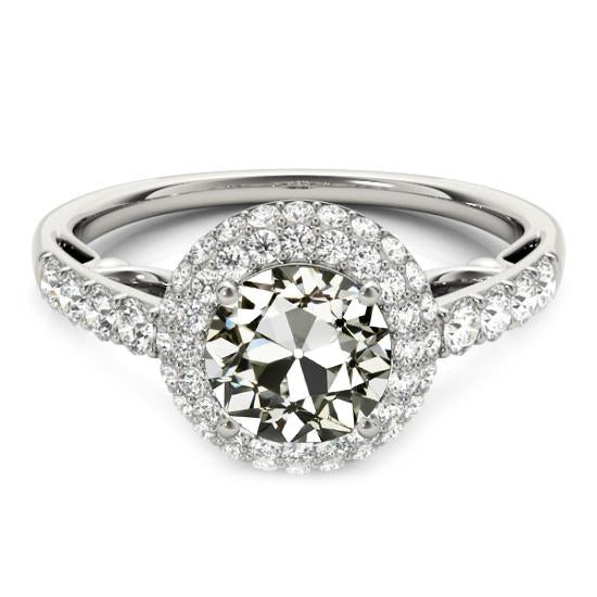 Bague Halo Réel Diamant Rond Vieux mineur Bijoux Or 14K 5 Carats
