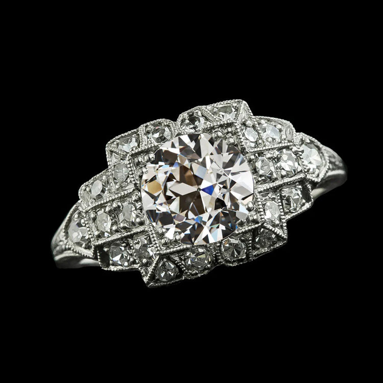 Bague Halo Réel Diamant Rond Vieux mineur 4 Carats Or 14K Bijoux Dames