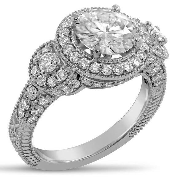 Bague Halo Réel Diamant Style Antique 3.60 Carats