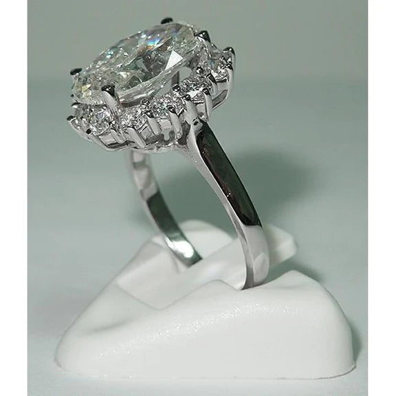 Bague Halo Réel Diamant Style Grande Fleur Ovale 4.75 Carats Femme Or Blanc 14K Bijoux