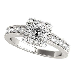 Bague Halo Réel Diamant Taille Ancienne Coussin Avec Accents 4.75 Carats Millgrain