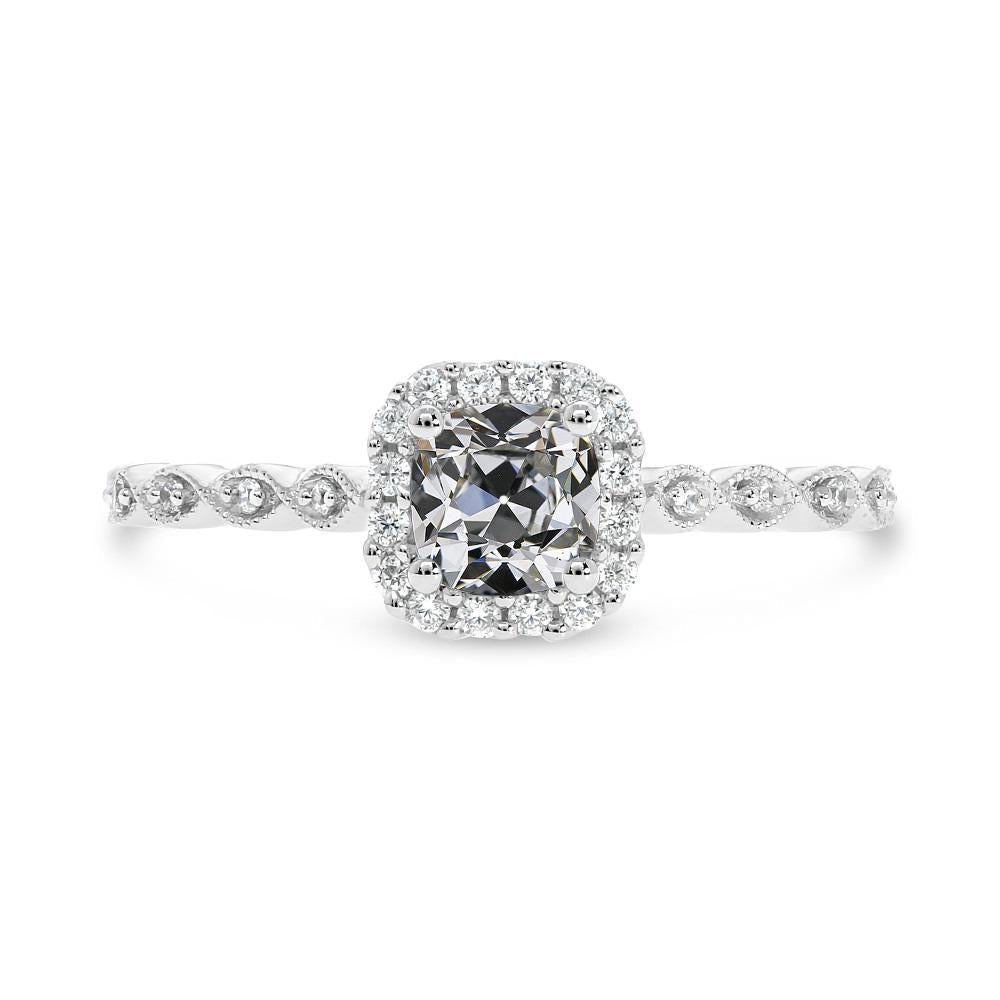 Bague Halo Réel Diamant Taille Coussin ancienne mine 3.50 Carats Or 14K