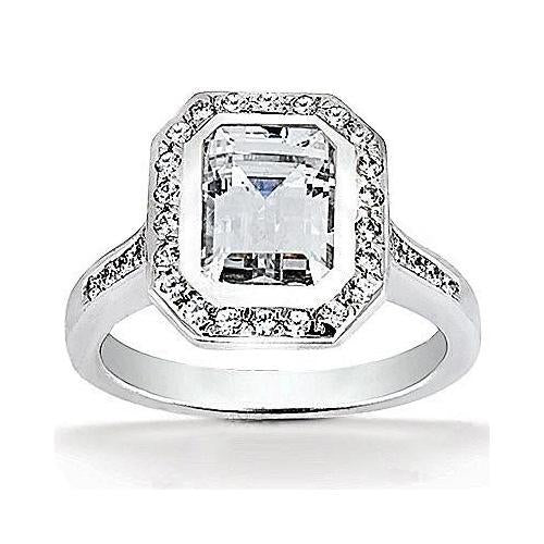 Bague Halo Réel Diamant Taille Emeraude 2.25 Carats