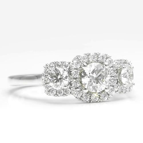 Bague Halo Réel Diamants 2.75 Carats Sertissage Griffe Or Blanc Femme Bijoux